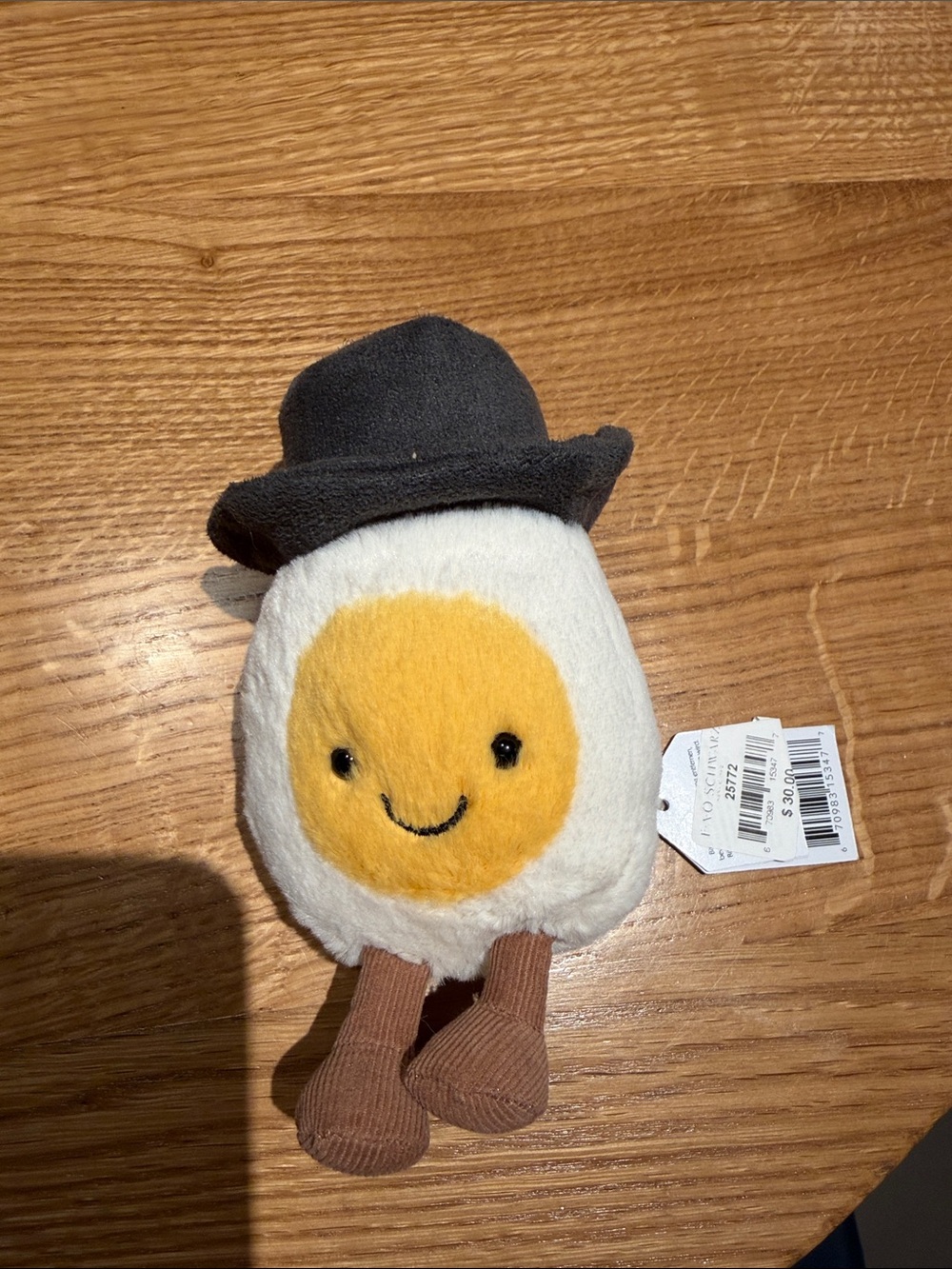 Jellycat White & Yellow Sunny Egg Plush with Gray Hat and Brown Legs